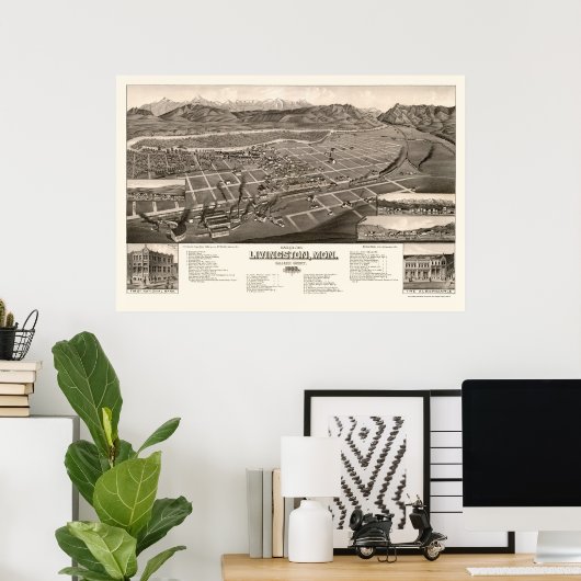 Livingston, MT Panoramic Map - 1884 ポスター (ホームオフィス)