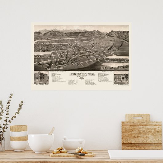 Livingston, MT Panoramic Map - 1884 ポスター (キッチン)