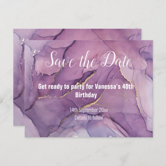 LIXE大理石抽象芸術紫の発表葉書 案内ポストカード (正面/裏面)