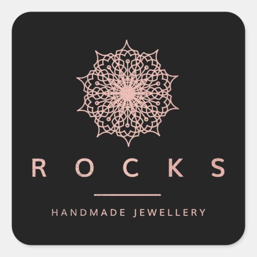 Lizマンダラピンクローズメタリックブラック スクエアシール (正面)