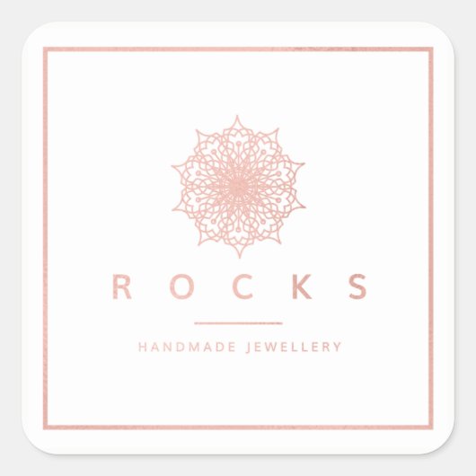 Lizマンダラピンクローズ金ゴールドメタリックホワイトフレーム スクエアシール (正面)