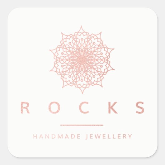 Liz Mandalaピンクのバラの金ゴールドメタリックホワイト スクエアシール (正面)