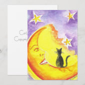 Liz Revitによる「猫と月」のハロウィン招待状 招待状 (正面/裏面)