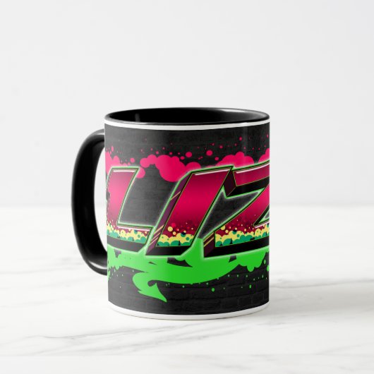 Liza Vorname Name Graffiti red green Tasse マグカップ (正面左)