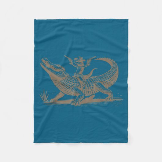 Lizard Cowboy Riding Crocodile Alligator Western A フリースブランケット (正面)