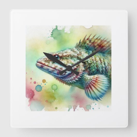 Lizard Fish 020924AREF150 - Watercolor スクエア壁時計 (正面)