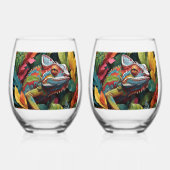 Lizard Leaves & Colour    ステムなしワイングラス (正面)