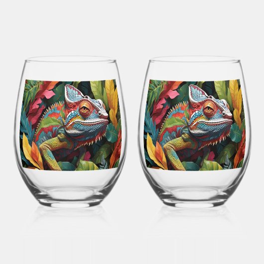 Lizard Leaves & Colour    ステムなしワイングラス (正面)