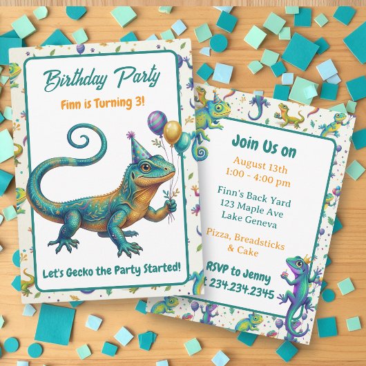 Lizard Themed Boy's Birthday Party 招待状