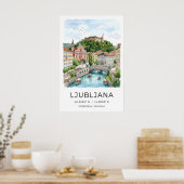 Ljubljana Wall Art Print Teal River and Castle ポスター (キッチン)