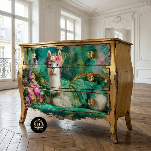 Llamaお洒落 in Green Tutu Decompage 薄葉紙