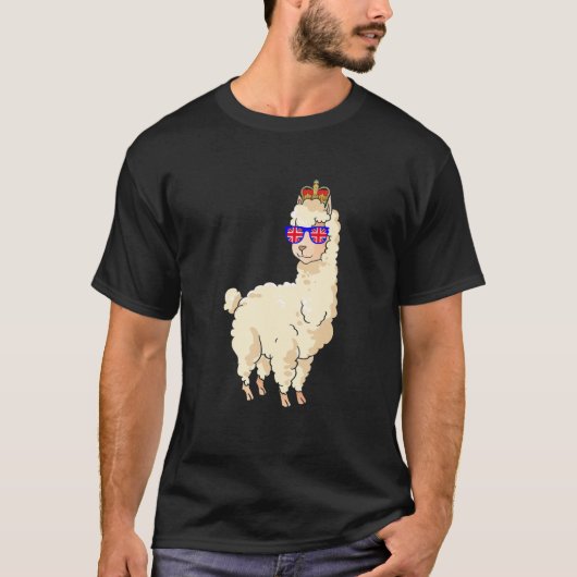 Llamaサングラスとクラウンイングランド英国国旗を身に着けている Tシャツ (正面)