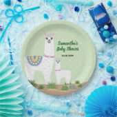 Llamaママおよびベビーの緑の水玉模様のベビーシャワー ペーパープレート (パーティー)