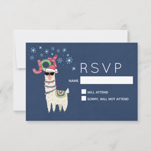 Llama クール in Santa Hat with Snowflakes RSVP (正面)