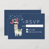 Llama クール in Santa Hat with Snowflakes RSVP (正面/裏面)