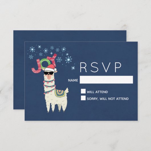 Llama クール in Santa Hat with Snowflakes RSVP (正面/裏面)