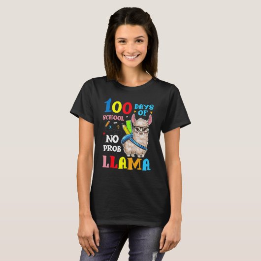 Llama 100 Days Of School No Probllama Teacher Stud Tシャツ (正面フル)