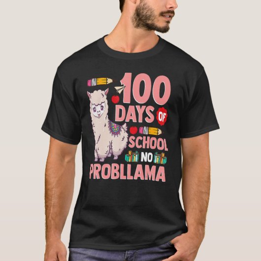 Llama 100 Days Of School No Probllama Teacher Stud Tシャツ (正面)