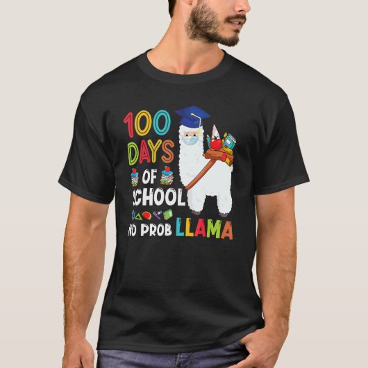 Llama 100 Days Of School No Probllama Teacher Stud Tシャツ (正面)