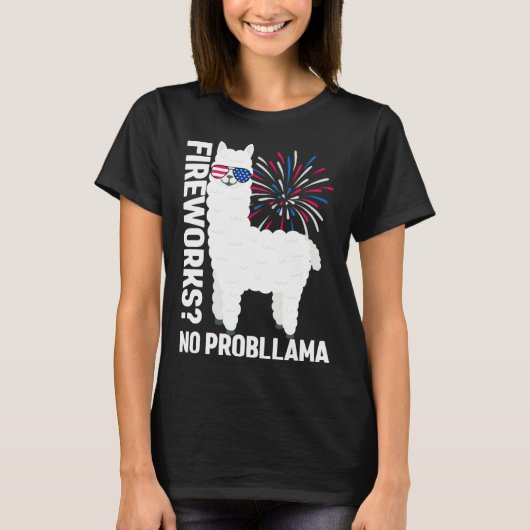 Llama 4th of July Kids Women Fireworks No Probllam Tシャツ (正面)