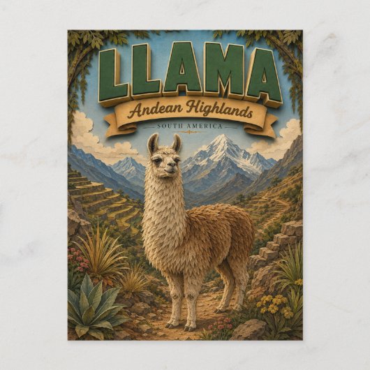 Llama Alpaca Andean Highlands POPCUT ポストカード (正面)