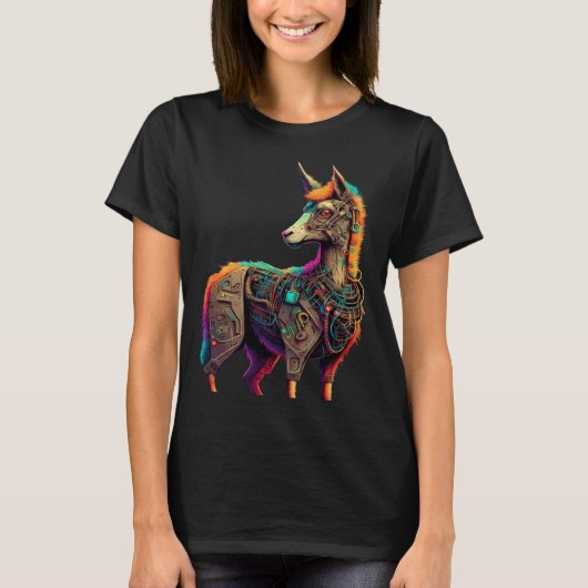 Llama Alpaca Cyborg Suit Technology Science Fictio Tシャツ (正面)