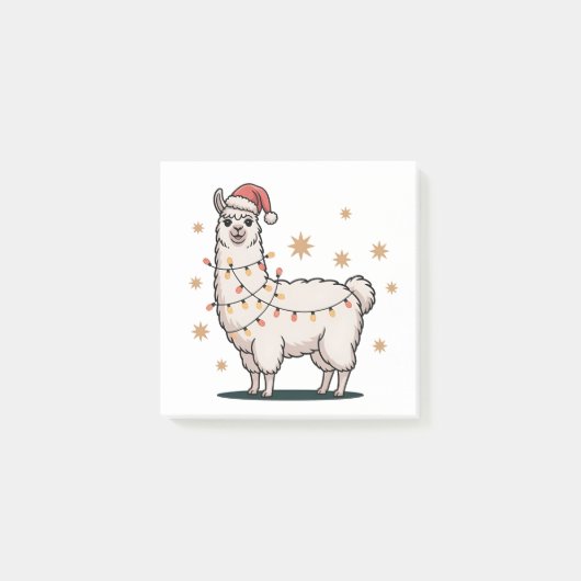Llama Alpaca With Santa Hat And Christmas Light ポストイット (正面)
