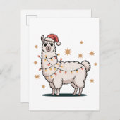 Llama Alpaca With Santa Hat And Christmas Light 案内ポストカード (正面/裏面)
