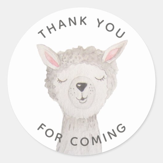 Llama Baby Shower Thank You | Cute Alpaca Animal ラウンドシール (正面)