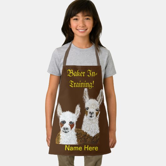 Llama Baker In Training and (Name Here)キッズ エプロン (インサイチュ)