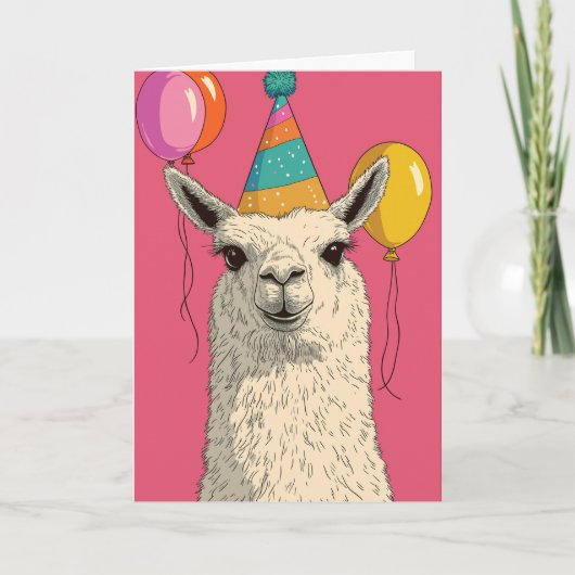 Llama Birthday Card – Funny Party Animal カード (正面)
