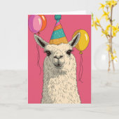 Llama Birthday Card – Funny Party Animal カード (黄色い花)