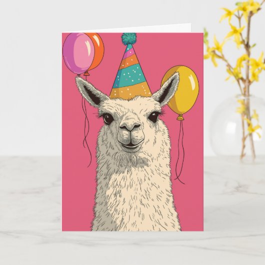Llama Birthday Card – Funny Party Animal カード (黄色い花)