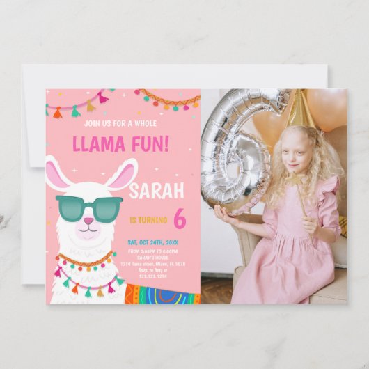 Llama Birthday Invitations with photo 招待状 (正面)
