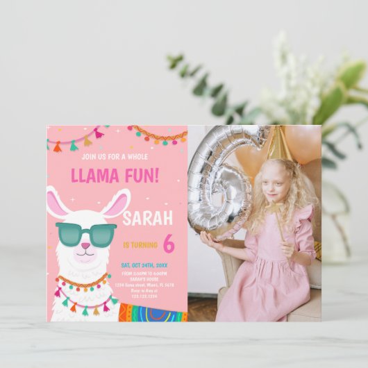 Llama Birthday Invitations with photo 招待状 (スタンド正面)