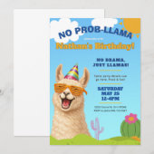 Llama Birthday Party Invite, No Prob-Llama 招待状 (正面/裏面)