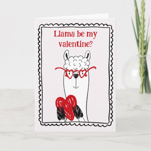 Llama By My Valentine Funny Kids Valentine's Day カード (正面)