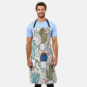 Llama Cactus：手描きシームレスデザイン エプロン (着用した状態)