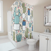 Llama Cactus：手描きシームレスデザイン シャワーカーテン (インサイチュ)