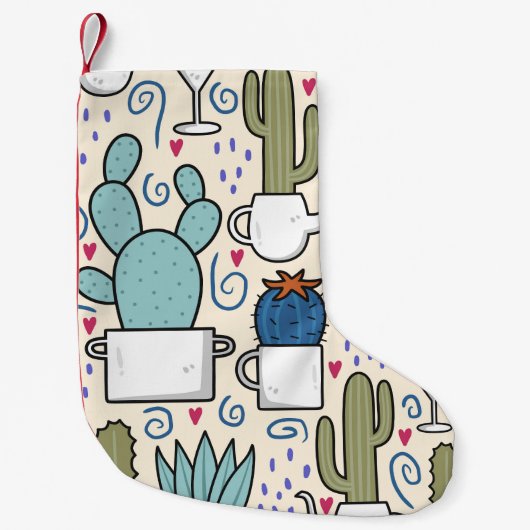 Llama Cactus:手描きシームレスデザイン スモールクリスマスストッキング (正面)