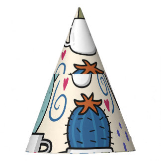 Llama Cactus:手描きシームレスデザイン パーティーハット