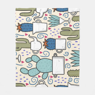 Llama Cactus:手描きシームレスデザイン フリースブランケット
