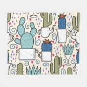 Llama Cactus:手描きシームレスデザイン フリースブランケット (正面(横))