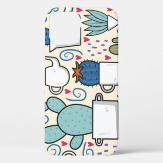 Llama Cactus:手描きシームレスデザイン iPhone 12ケース