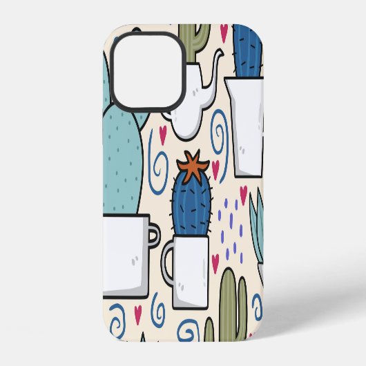 Llama Cactus:手描きシームレスデザイン iPhoneケース (裏面)