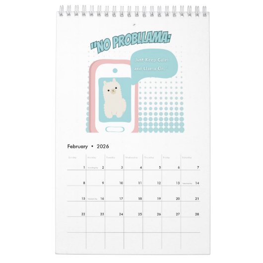 llama calendar  カレンダー (2月 2026)