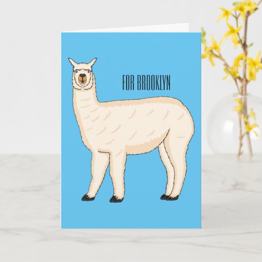 Llama cartoon illustration   カード (黄色い花)
