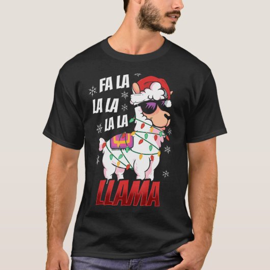 Llama Christmas  Fa La La Llama  Xmas Lights Tシャツ (正面)