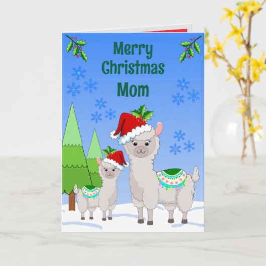 Llama Christmas Folded Greeting Card カード (黄色い花)
