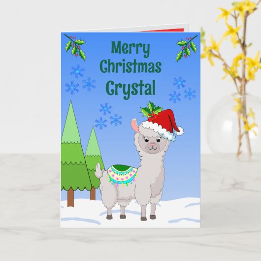 Llama Christmas Folded Greeting Card カード (黄色い花)
